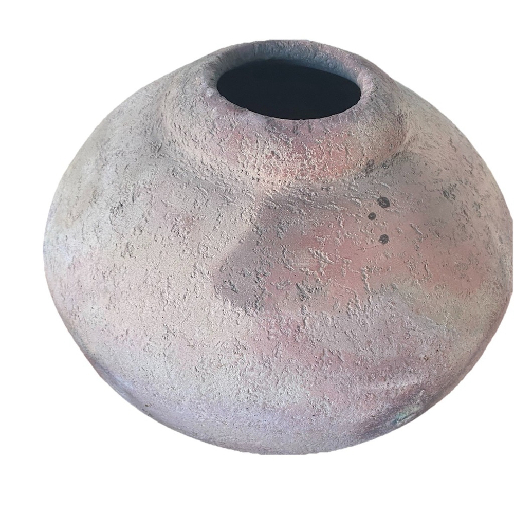 Studio Art Roku Pottery Large Round Vessel, Signed—Vintage SW Earthy Pastels